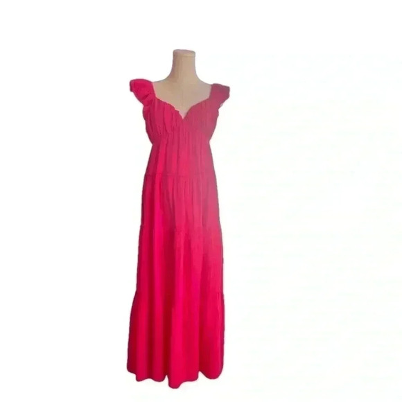 Victoria Dunn Dresses & Skirts - NWT Victoria Dunn VD Lounge Hot Pink Tiered Maxi with Flutter Sleeves XS